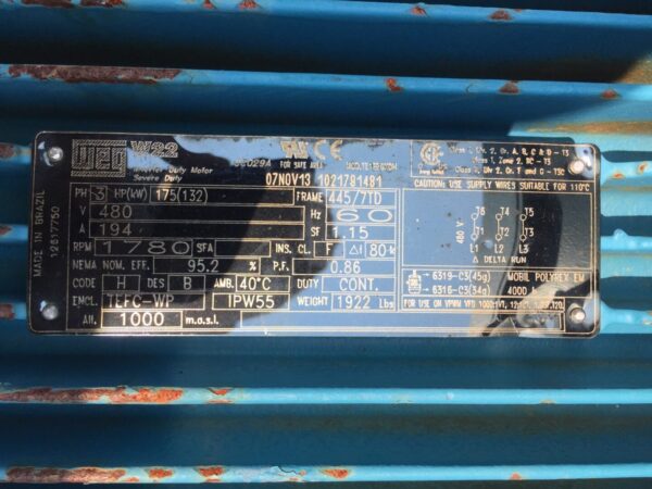 WEG W22 175Hp Motor w/ Gearbox - CCR Industrial Sales