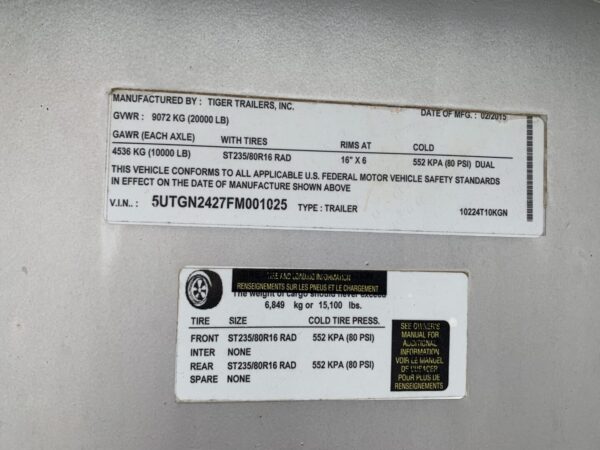 2015 Tiger Trailers Inc. Gooseneck Enclosed Trailer CCR15392 - Image 8