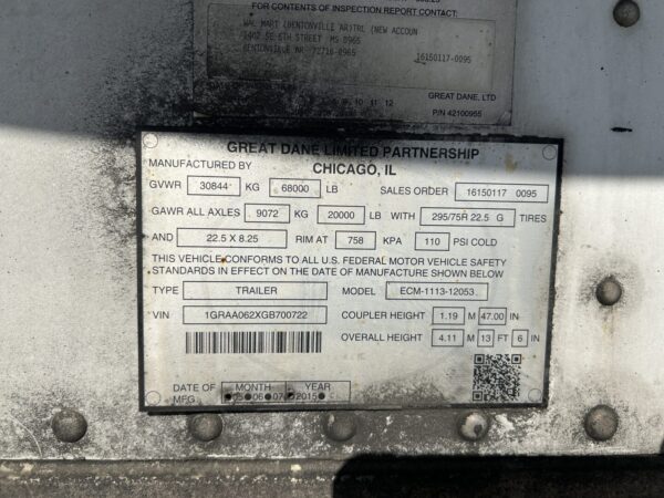 2016 Great Dane 53ft Refrigerated Van Trailer MS00385 - Image 16