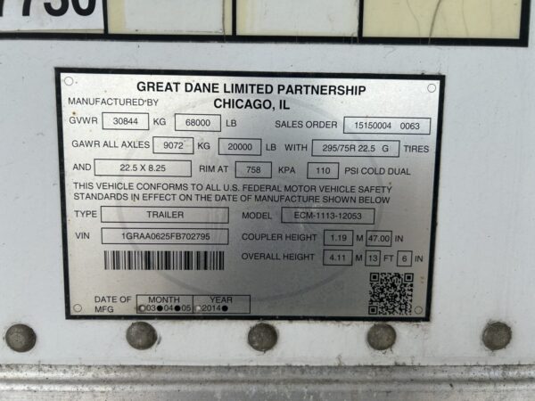 2015 Great Dane 53' Refrigerated Van Trailer MS00386 - Image 7