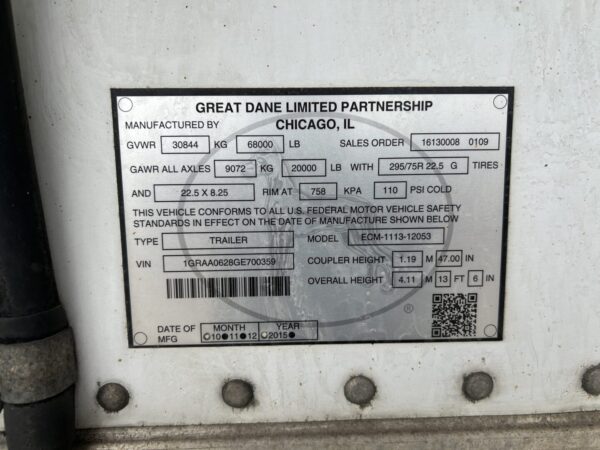 2016 Great Dane 53' Refrigerated Van Trailer MS00390 - Image 8
