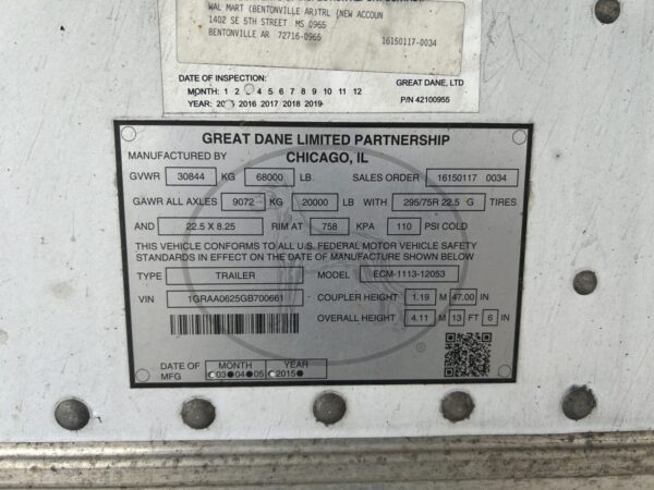 2016 Great Dane 53' Refrigerated Van Trailer MS00391 - Image 8