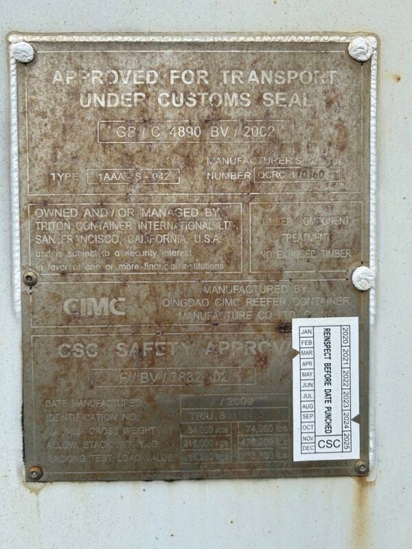 2009 40′ High Cube Refrigerated Storage Container CCR18754 - Image 2