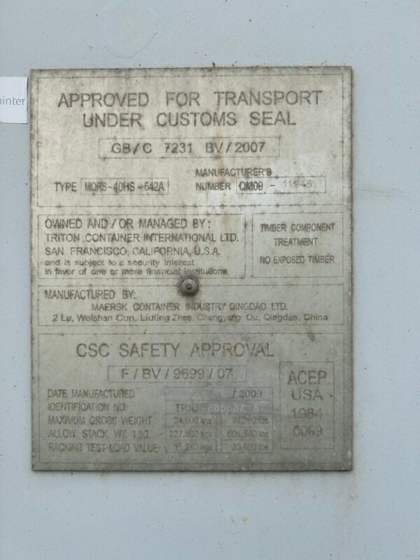 2009 40′ High Cube Refrigerated Storage Container CCR18755 - Image 2