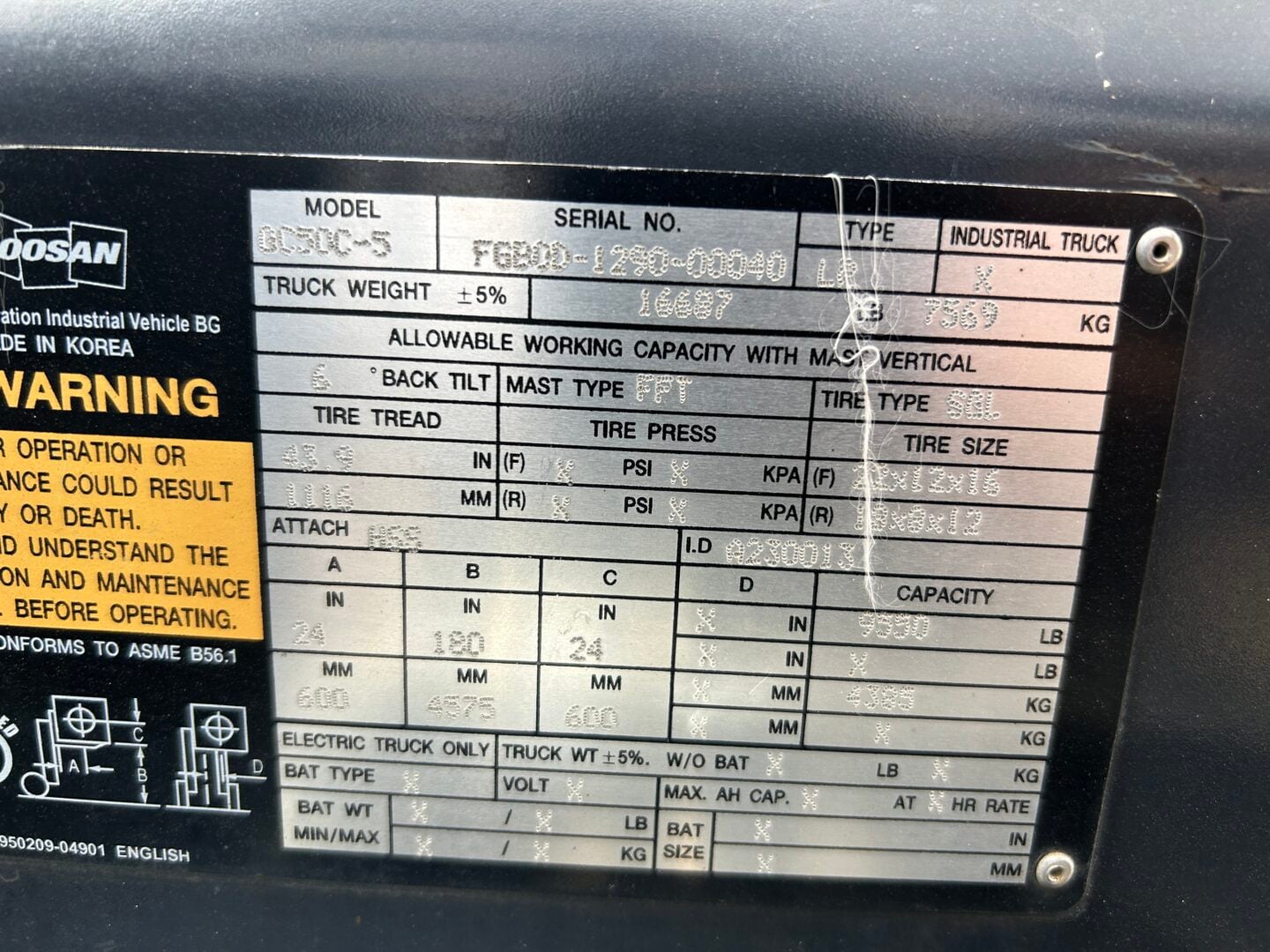 2015 Doosan GC50C-5 Cushion Tire 9550 lb Capacity Forklift CCR18770 - Image 2