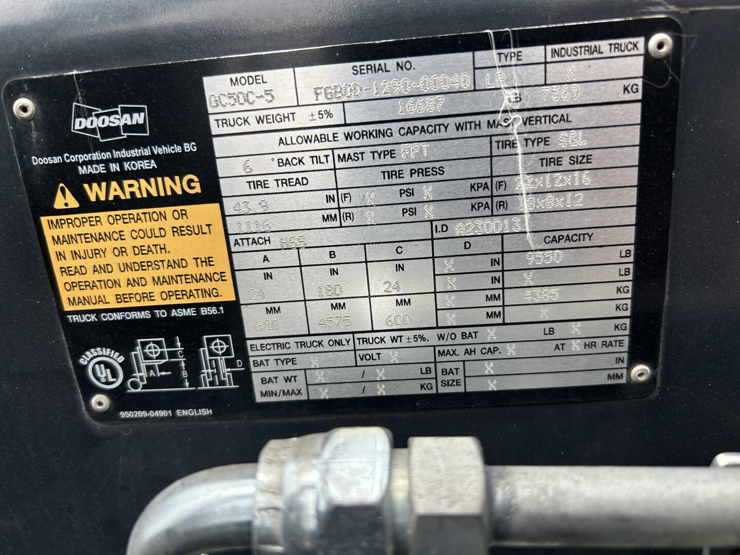 2015 Doosan GC50C-5 Cushion Tire 9550 lb Capacity Forklift CCR18770 - Image 10